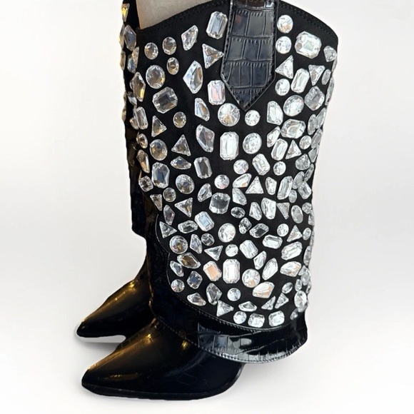 Lauren Lorraine Shoes - Lauren Lorraine - Hana- Black Gemstones Cowgirl Cowboy heeled Boots